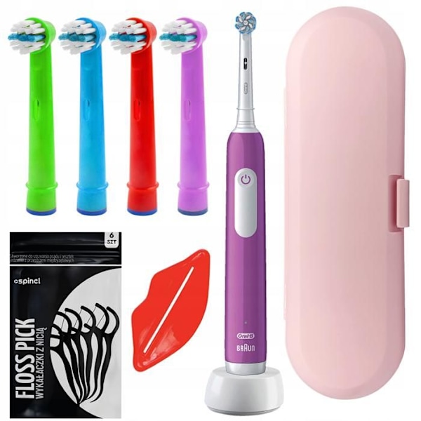 Elektrisk tandborste - Oral-B - Junior Pro - Lila - 4 utbytesspetsar - Resväska Lila