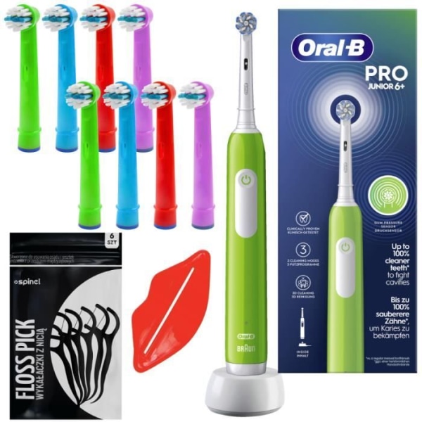 Oral-B Pro Junior 6+ grön eltandborste med 8 ersättningsspetsar EB-10A Färg