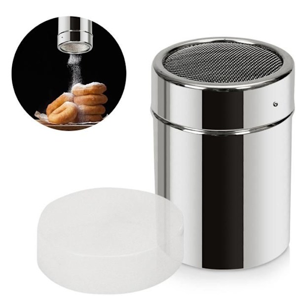 Sockerströare med sil - Rostfritt stål - 300 ml - Transparent lock - Idealisk för kaffe och desserter