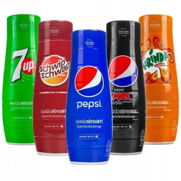 5x Sodastream sirap Pepsi, Pepsi Max, Mirinda, 7 UP, schwip swap, set