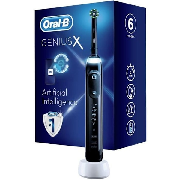 Oral-B Genius X uppladdningsbar elektrisk tandborste - 1 handtag - svart - 1 borsthuvud Svart