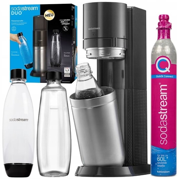 Sodamaskin - SodaStream - Duo Titan - 2 flaskor - Quick Connect patron - Elegant design Borstad metall, blank finish