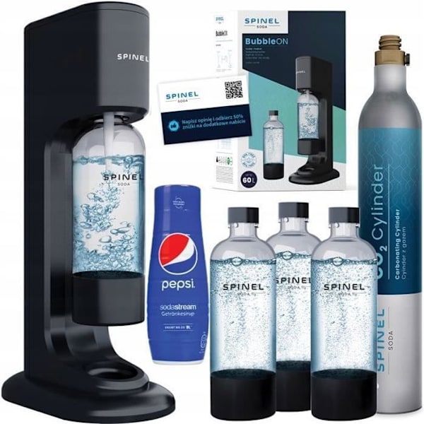Maskin för läsk - Spinel Soda - BubbleON - 3 flaskor 1L - Pepsi-sirap - CO2-påfyllning inkluderad