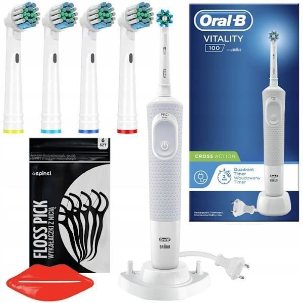 Elstransborg - Oral-B - Vitality 100 White - 4 ersättningsmunstycken - Dubbelhållare - Duo-pack Vit