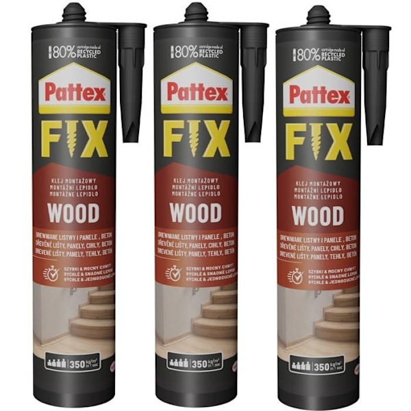 Installationslim - PATTEX - FIX - Pack om 3 - 385g - Vattentålig - Elastisk