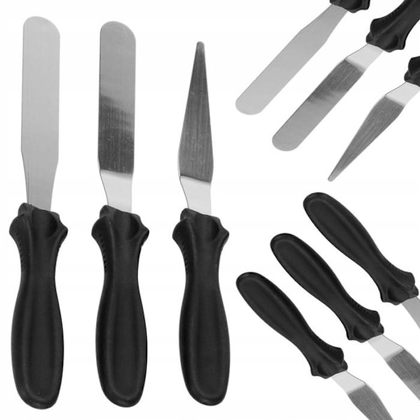 Bakspatlar - Springos - Set om 3 - Rostfritt stål - Ergonomiska - Lätta att rengöra silver/svart