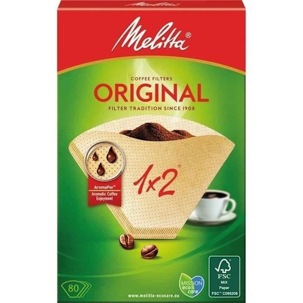 MELITTA Brun papperskon kaffefilter 1 x 2 - Paket om 80 st Brun