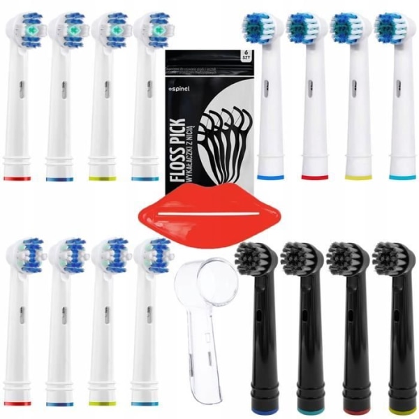 16x Floss, 3D White, Precision tandborstspetsar med aktivt kol, utbytbar precision