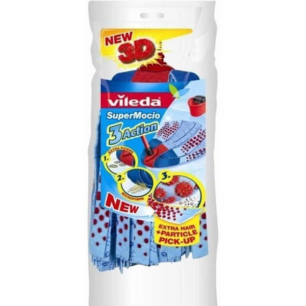 VILEDA Refill för SuperMocio Triples 3D actionkvast Blått och rött