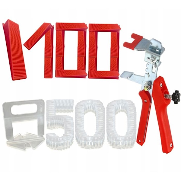 Kakelnivelleringssystem - Ej specificerat - 500x Clips 1,0 mm - 100x Kil - Tång ingår