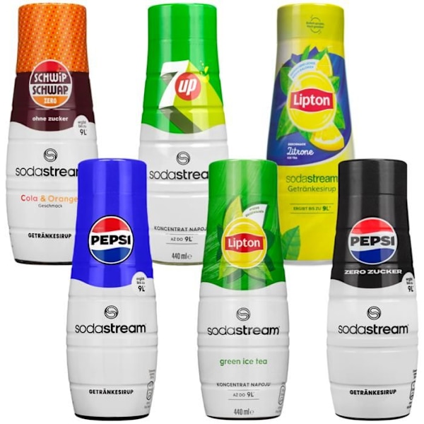 6X SODASTREAM SIRAP PEPSI SCHWIP 7UP LIPTON KONCENTRAT FÖR KOLSYRINGSAPPARAT