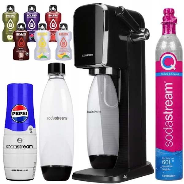 Saturator kolsyrat vatten - SodaStream - Konst Svart - Flaska 1L - Pepsi Sirap - 6 påsar Bolero Svart