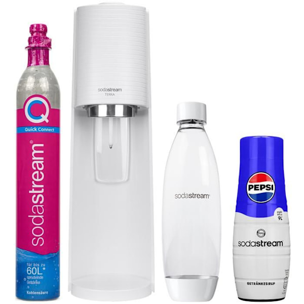 SodaStream Terra White Saturator + en flaska + SodaStream Pepsi sirap