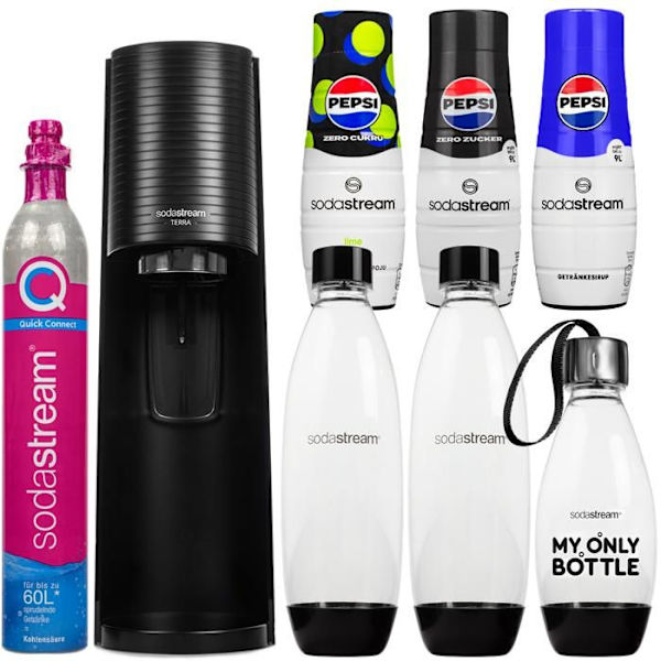 Kolsyrningsapparat - SODASTREAM - Terra - Svart - 3 flaskor - 3 Pepsi-sirap Svart