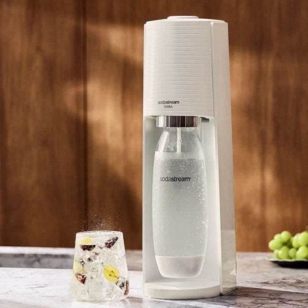 Sodamaskin och kolsyrat vatten SODASTREAM - TERRA Vit - 1 diskmaskinssäker flaska - 1 gaspatron 60L Vit