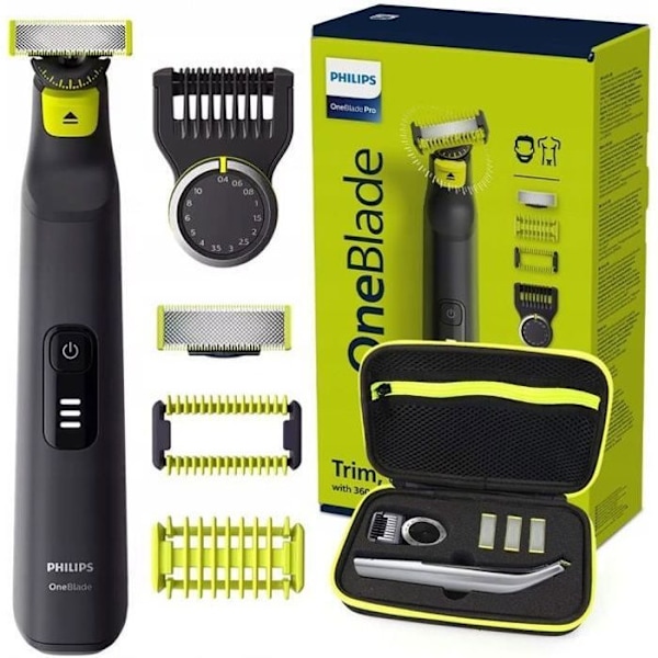 Hybridrakhyvel - Philips - OneBlade PRO 360 QP6541/15 - 360° blad - 14 längds nosstycke - Fodral ingår