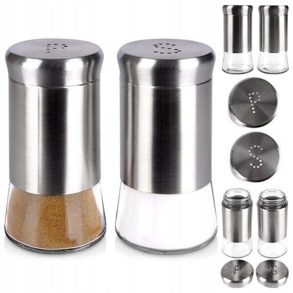 Saltsky och pepparkvarn - Glas - Rostfritt stål - 2 delar - 135 ml - Silver Pengar