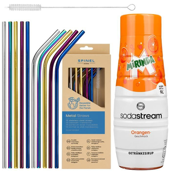 SodaStream Mirinda sirap + SpinelSoda metall sugrör x10