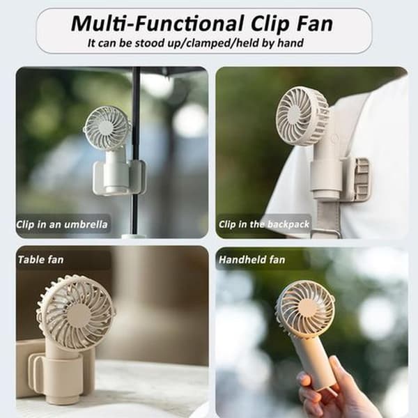 Multifunktionel clip-on ventilator. Hurtig afkøling. Mini bærbar ventilator. Tre hastigheder. Justerbar luftstrøm - hvid.