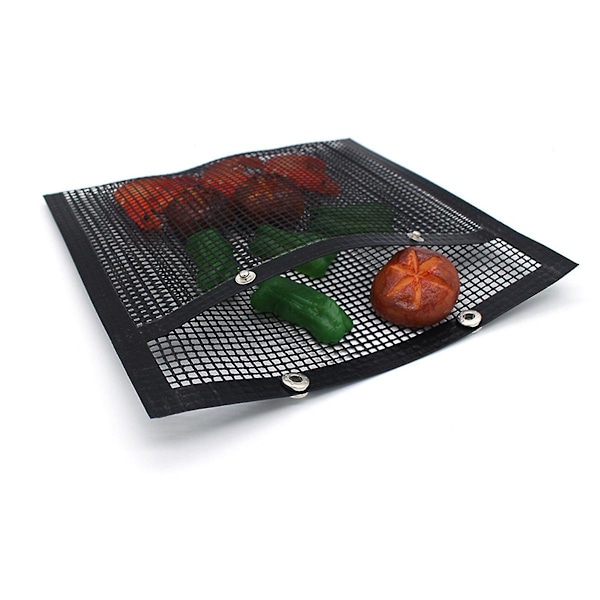 2-pack grillnätpåsar i rostfritt stål, återanvändbara, grillmattor i rostfritt stål för fisk V  (ZYH) black