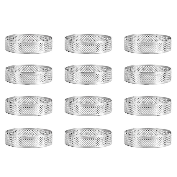 12-pack rostfria tårtformar, perforerade kakmousseformar, 6 cm (ZYH)