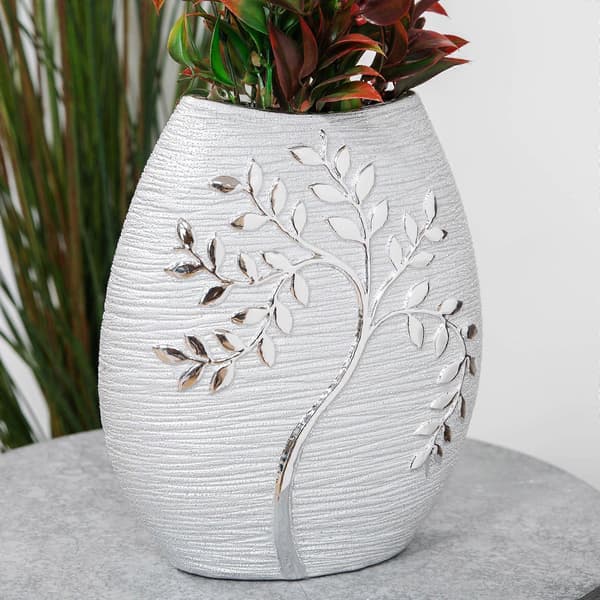 Teksturoitu hopeinen oksa soikea maljakko 24cm