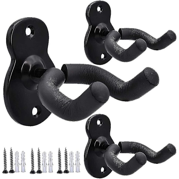 Väggmonterad gitarrhållare 3-pack krok svart metall gitarrhållare för akustisk elbas gitarr ukulele banjo mandolin  (ZYH)