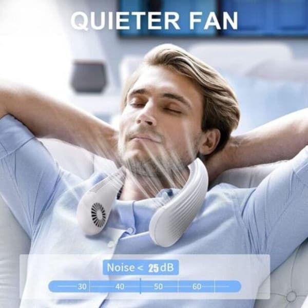 Bærbar halsventilator. USB-bladløs lydløs ventilator. Halskølerventilator (ren hvid)