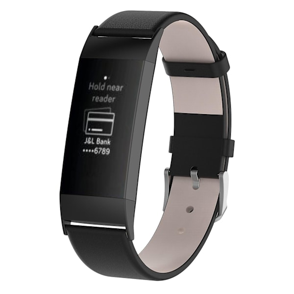 För Fitbit Charge 4/3 Äkta läder klockarmband med spänne i rostfritt stål (ZYH) Black Fitbit Charge 4