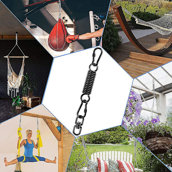 Svängfjäder för hängande stol, med 2 snäppkrokar och 360 vridkrok, lastkapacitet 250 kg för upphängning C (ZYH) Black