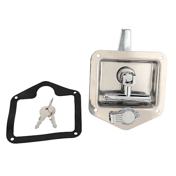Rostfritt stål hopfällbart T-format handtag lås verktygslåda nycklar kit för lastbil släpverktygslåda elskåp  (ZYH) Silver