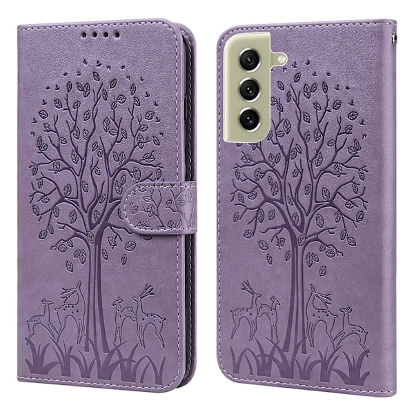 För SAMSUNG Galaxy S21 Fe 5G Präglad Läderfodral  (DPD) Purple Samsung Galaxy S21 FE 5G