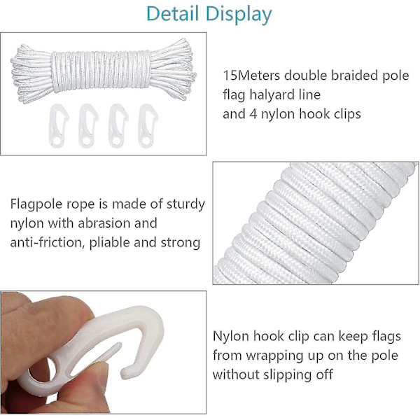 15m 6mm Nylon Flagglina Flaggstångsrep Pol Flagg Halyard Line  (ZYH)