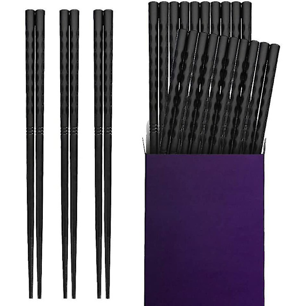 Chopsticks 10 par glasfiber ätpinnar, återanvändbara ätpinnar svart diskmaskin (ZYH)