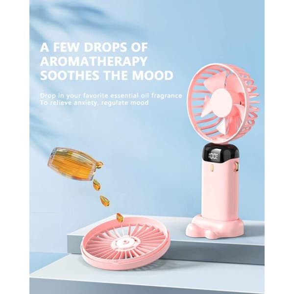 Mini bærbar USB-bordventilator, 5 ventilatorhastigheder, indbygget USB-batteri. Sammenklappelig ventilator (pink).