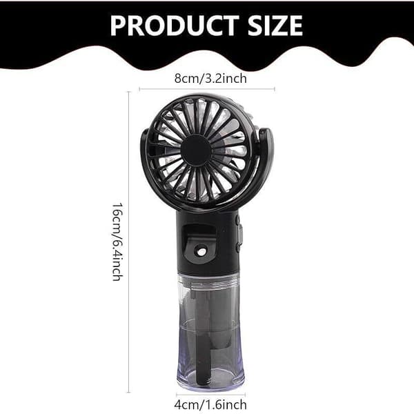 Mini bærbar USB genopladelig ventilator - 4 blæserhastigheder - ultra-stille - med snor - sort