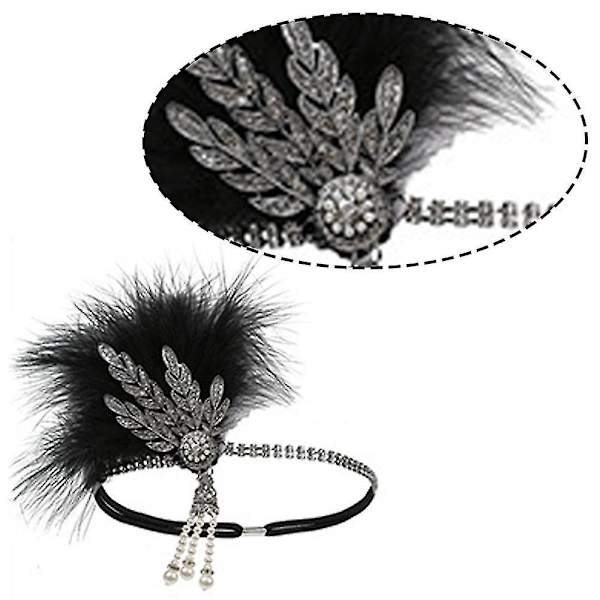 Vinta 1920-tal Ing 20-tal Gatsby-del med 1920-talets flapper Gatsby H-accessoarer  (ZYH) Black