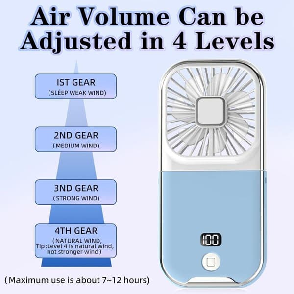 Mini USB genopladelig bærbar ventilator, lille bærbar ventilator, støjsvag ventilator (blå)