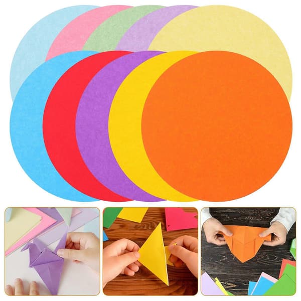100 ark färgat runt papper, vikpapper, origami-papper, pysselpapper för barn