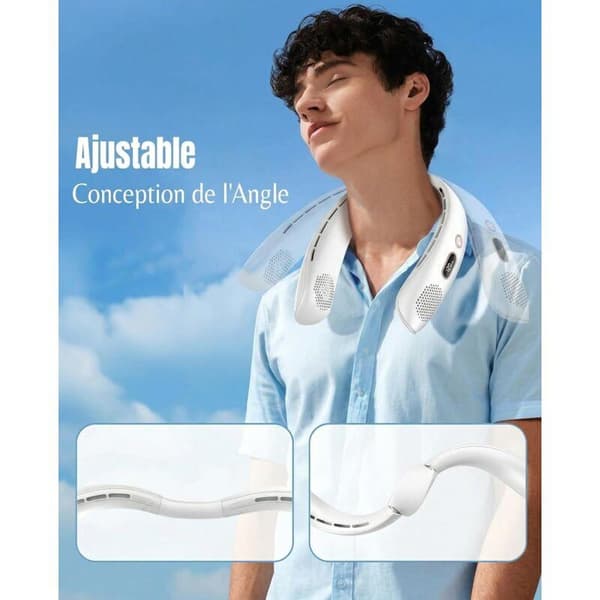Tre-trins USB-halsventilator med LED-display. Lille bladløs personlig ventilator (hvid).