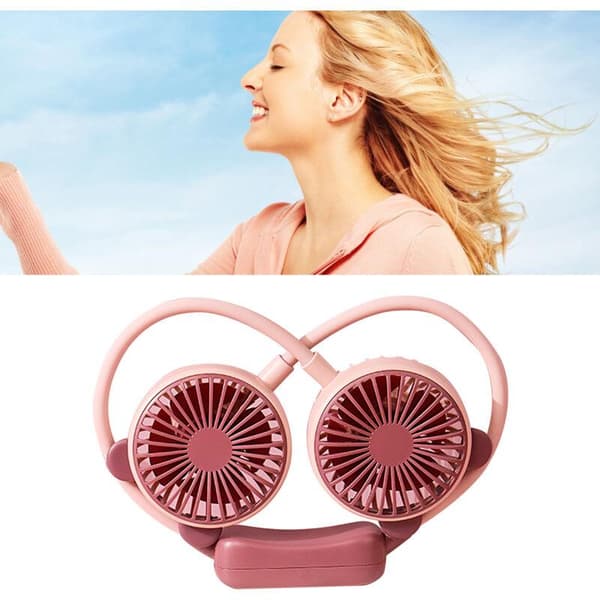 USB genopladelig bærbar halsventilator. Håndfri vedhængsventilator til kontor og rejser. Taro lilla farve.