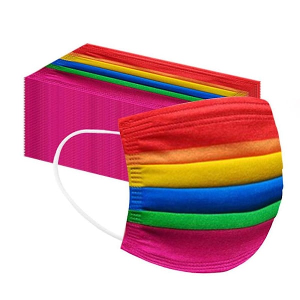 50 Stück Erwachsene Mundschutz mit Motiv Bunt Mund Nasenschutz Regenbogen Druck Maske Tücher Atmung (ZYH)