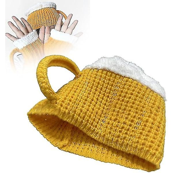 Rolig 3d ölmugg stickad handskepresent Söt handgjord stickad höstvinterhandskar Retro virkade handskar, ölmuggsockor (ZYH) Hat