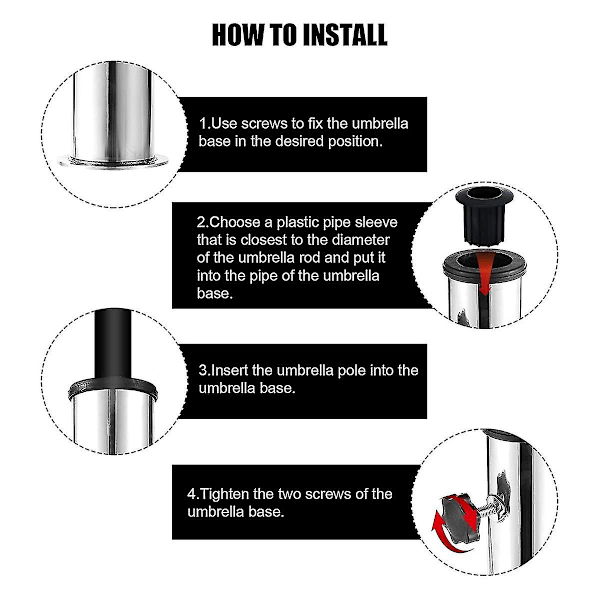 Parasollstångsmonteringssats, utomhus parasollbasfäste insatsrörsmuff, för utomhusgar (ZYH) Silver  Black