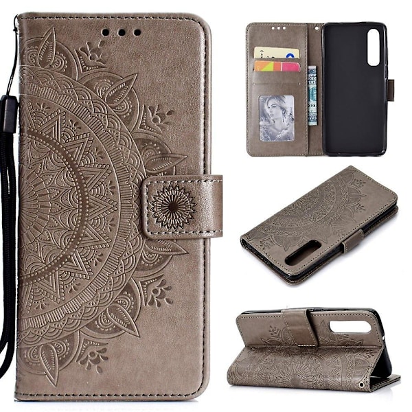 Grå Mandala Blomster PU-fodral till din Huawei P30  (ZYH)