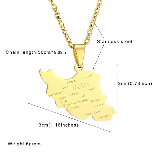 Halsband med karta över Iran i rostfritt stål, etniskt smycke för par (ZYH) Gold-color