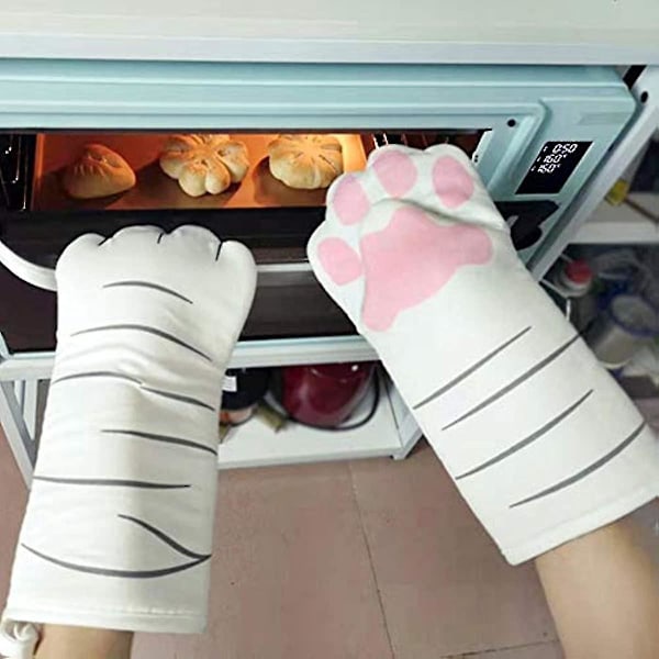 2-pack Cat's Paw Ugnshandskar Cat's Paw Ugn Långa handskar Mikrovågsugn Värmebeständiga halkfria handskar Spjälsäng (ZYH)