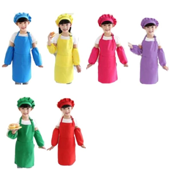 12 delar barnkockhatt set, pojke och förkläde barn justerbart bomullsförkläde Kitchen Apro (ZYH) Photo Color