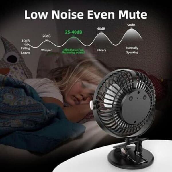 Bordventilator. Mini lydløs USB-ventilator med LCD-skærm. Genopladelig bærbar ventilator. 5 ventilatorhastigheder.