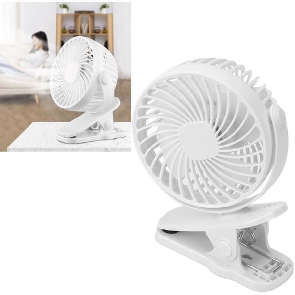 Mini USB clip-on fläkt, vit ABS, 720° rotation, 3 fläkthastigheter, tyst drift - rosa